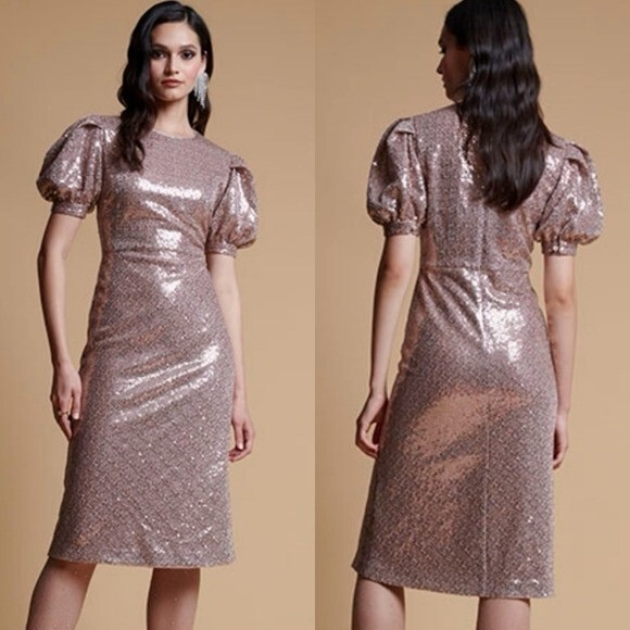 Rachel Parcell Gold Puff Sleeve Sheath Dress - Picture 1 of 7